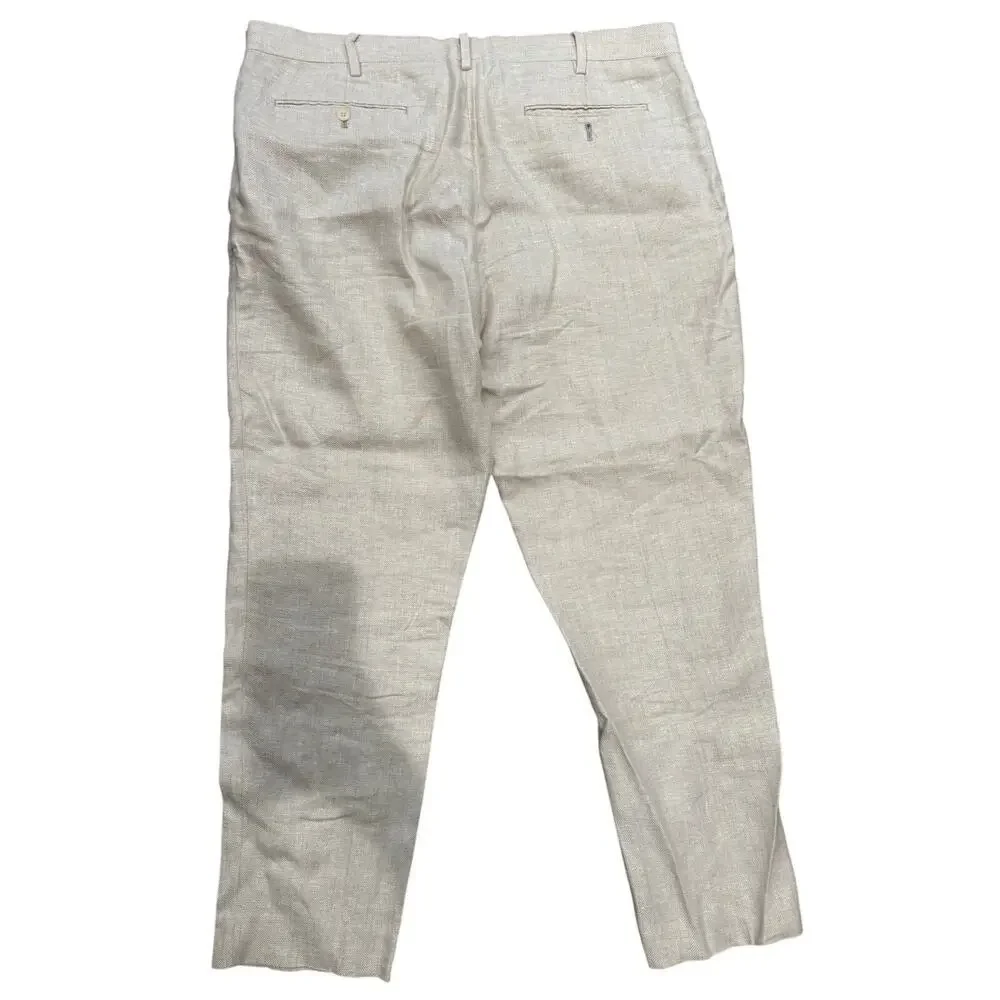 Banana Republic Men's Tailored Slim Fit Beige 100% Linen Pants 38L